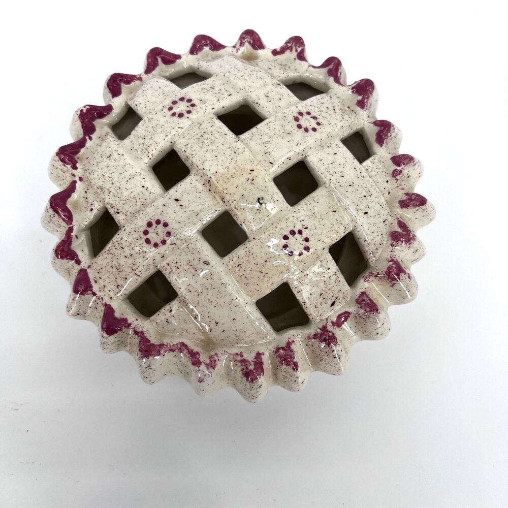 Ceramic Apple Pie Shaped 2 Piece Dish w Fitted Top Decorative Trinket Potpourri